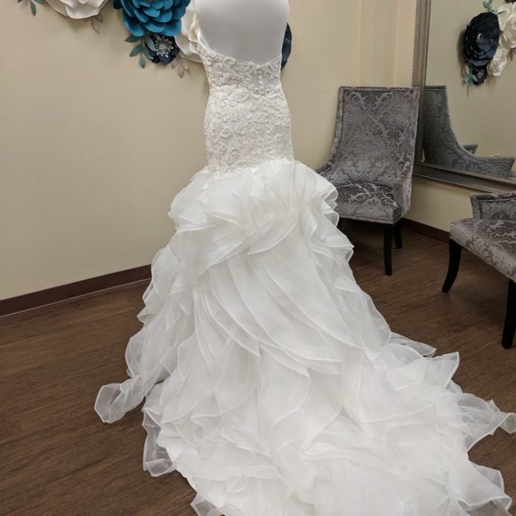 NEW Wedding Dress Size 14 Bridal Gown Mermaid Ruffle Strapless Beaded 10 12 - Picture 7 of 8